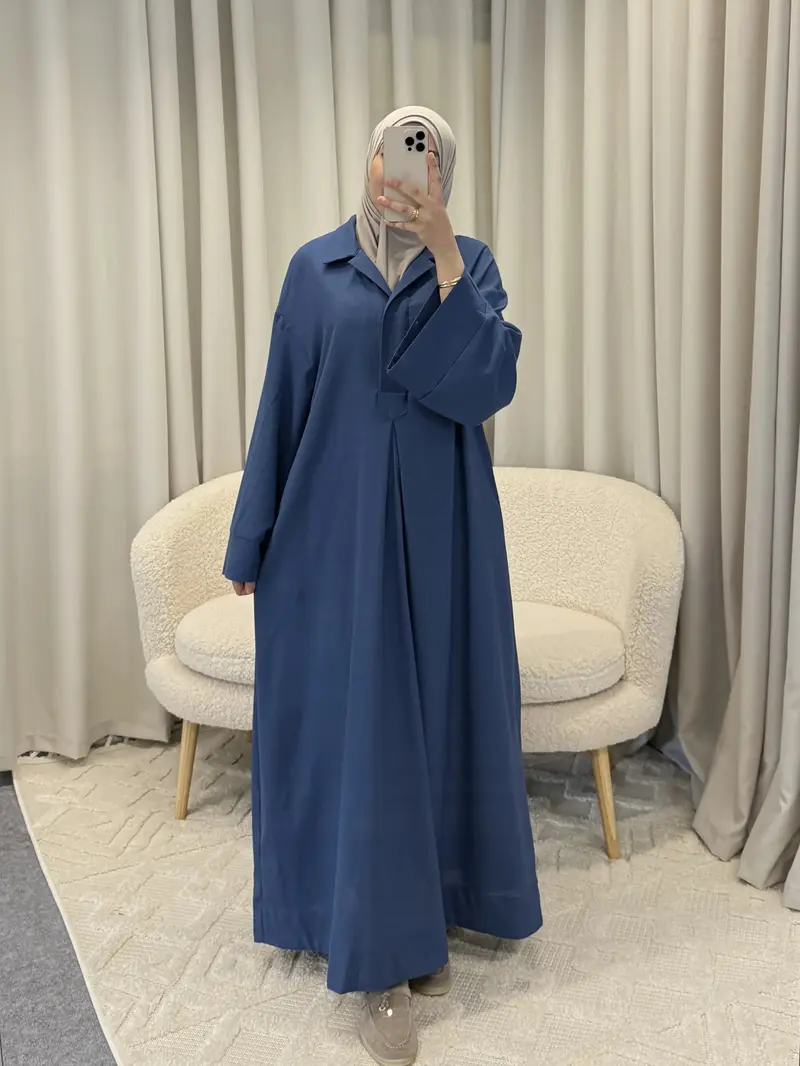 ZEINA LINEN DRESS BLUE