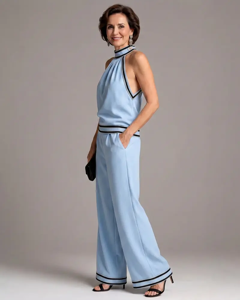 Zephyrine | Jumpsuit mit Kontrastbesatz und weitem Bein
