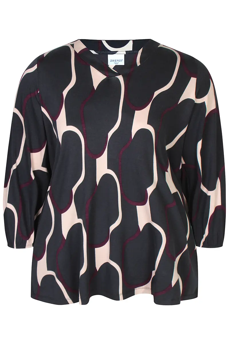 Zhenzi blouse zwart met bordeaux print model Sylva Fig 1432