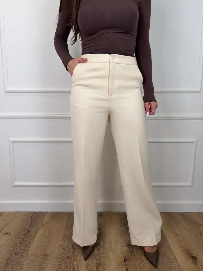 Zoe Pantalon Creme Extra Lang