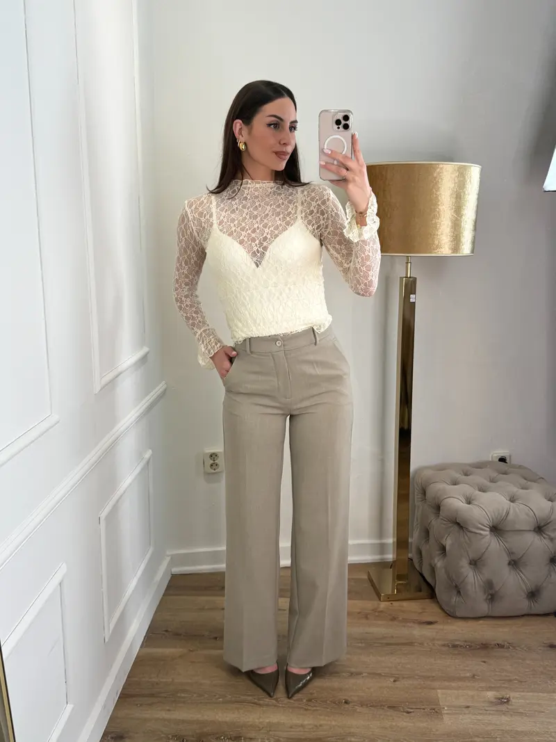 Zoe Pantalon Extra lang licht taupe