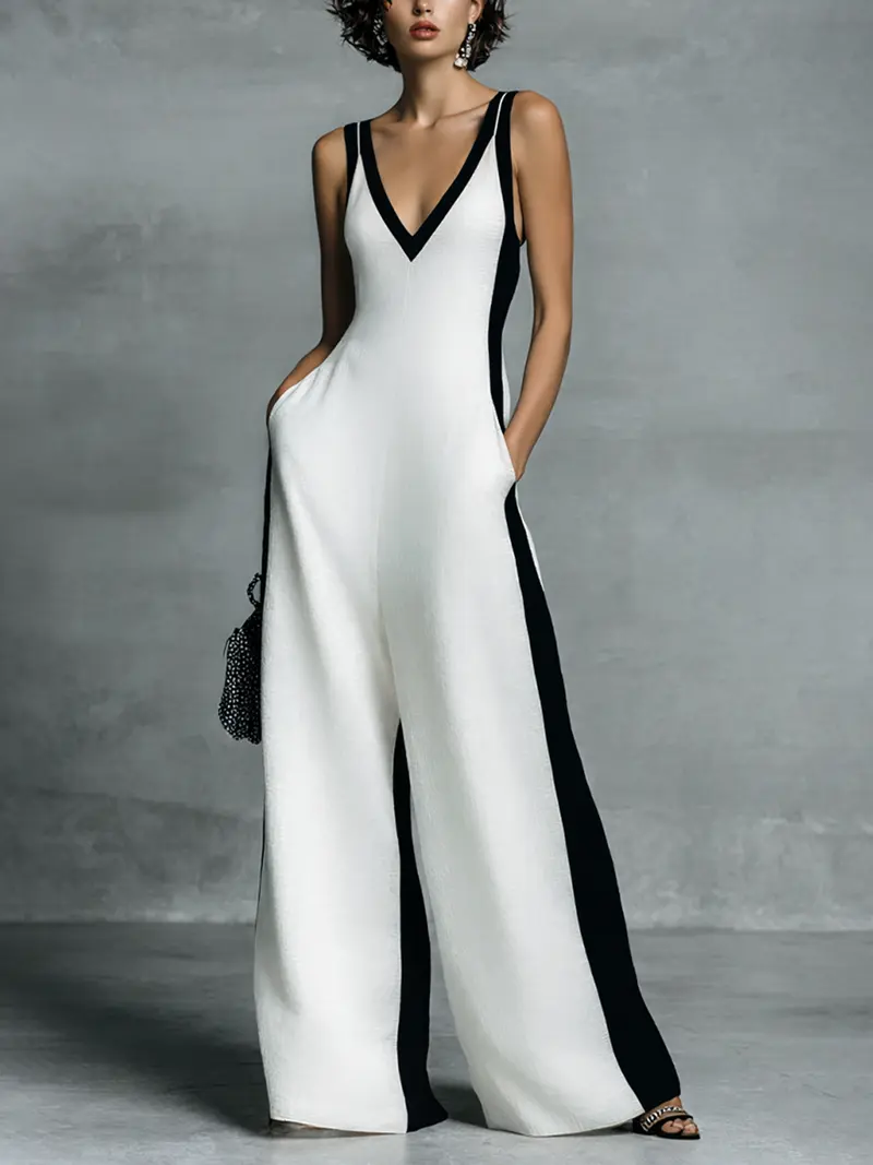 Zora™ | Black and White Colour Block Jumpsuit